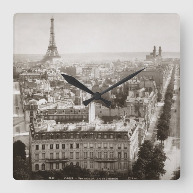 Paris: Luftaufnahme, 1900 Quadratische Wanduhr (Vorderseite)