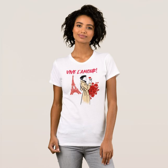 Paris Mädchen Ästhetik – Romantisches Eiffelturm-D T-Shirt (Vorne ganz)