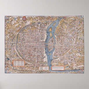 PARIS MAP c. 1555 Poster