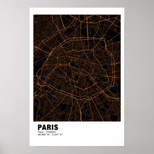 Paris Map Poster - Frankreich Golden Map Style (Vorne)