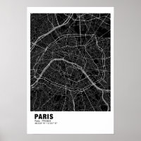 Paris Map Poster - Frankreich - Schwarze Karte