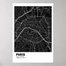 Paris Map Poster - Frankreich - Schwarze Karte