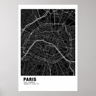 Paris Map Poster - Frankreich - Schwarze Karte