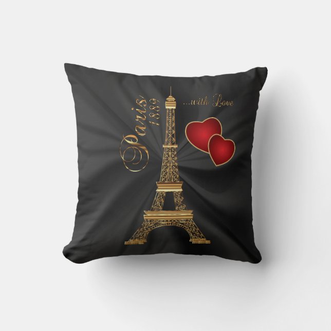 Paris mit Liebe im metallischen Gold Kissen (Vorderseite)