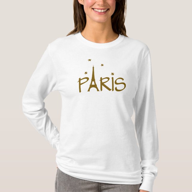 Paris mit Twinklingssternen im braunen Text T-Shirt (Vorderseite)