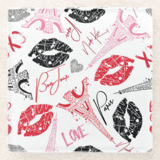 Paris Mode, kalligraphisches Eiffelturm Muster. Glasuntersetzer