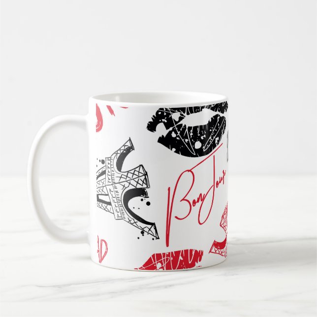 Paris Mode, kalligraphisches Eiffelturm Muster. Kaffeetasse (Links)