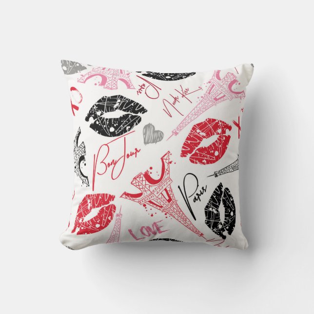 Paris Mode, kalligraphisches Eiffelturm Muster. Kissen (Vorderseite)