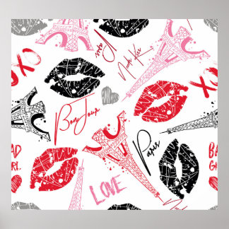 Paris Mode, kalligraphisches Eiffelturm Muster. Poster