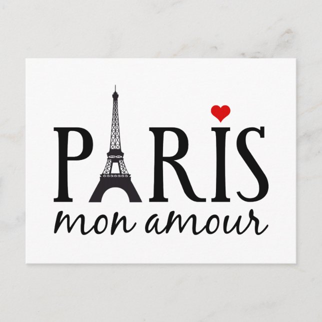 Paris mon amour mit Eiffelturm Postkarte (Vorderseite)