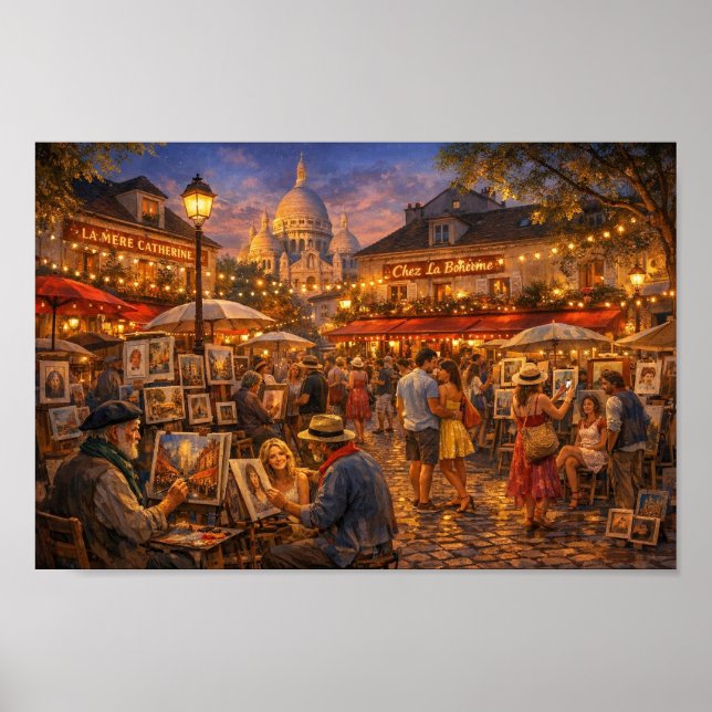 Paris Montmartre Abendträumerei Poster (Vorne)