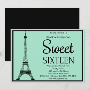 Paris Münze Grün Schwarzer Eiffelturm Sweet Sixtee Einladung