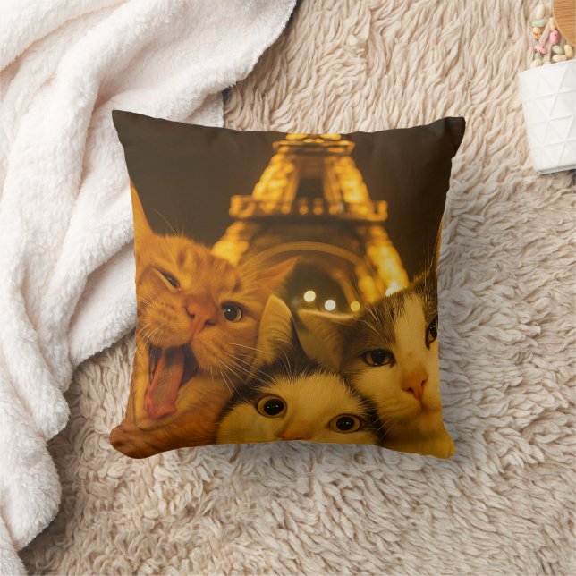 Paris Nacht Katzen Selfie Squad Liebhaber          Kissen (Decke)