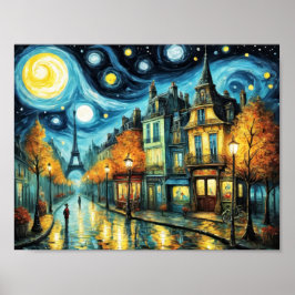 Paris nachts im Van-Gogh-Stil Poster