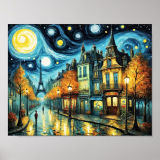 Paris nachts im Van-Gogh-Stil Poster