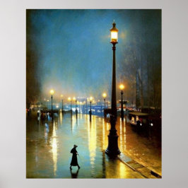Paris Nass Abend Lampen Big Lampe Impressionismus Poster