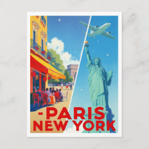 Paris New York Reise Postkarte