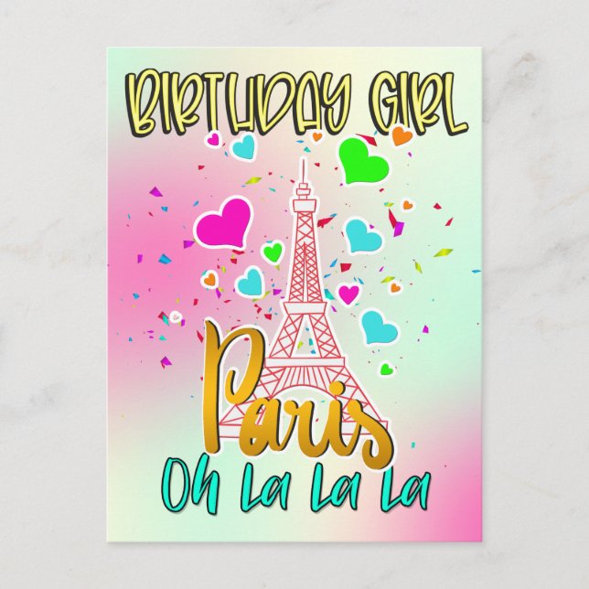 Paris Oh Lala Birthday Girl Eiffel Tower Matching Postkarte (Vorderseite)