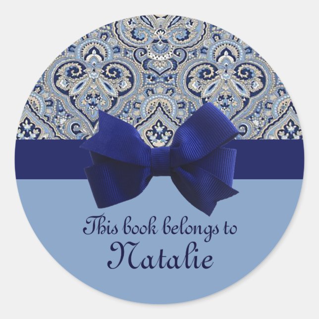 Paris Paisley Indigo 2 Personalisierter Aufkleber (Vorderseite)
