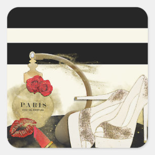 Paris Parfum Parfüm Rosen Absätze & Lippenstift Quadratischer Aufkleber