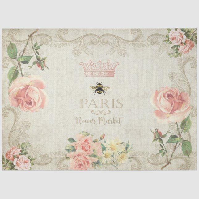 Paris Peach Pink Roses Decoupage Crafting Seidenpapier (Vorderseite)