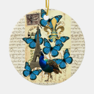 Paris, Pfau und Schmetterlinge Keramik Ornament