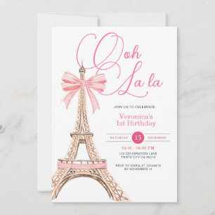 Paris Pink Bow Geburtstagsparty Einladung