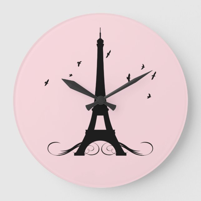 Paris Pink Eiffel Tower Große Wanduhr (Vorderseite)