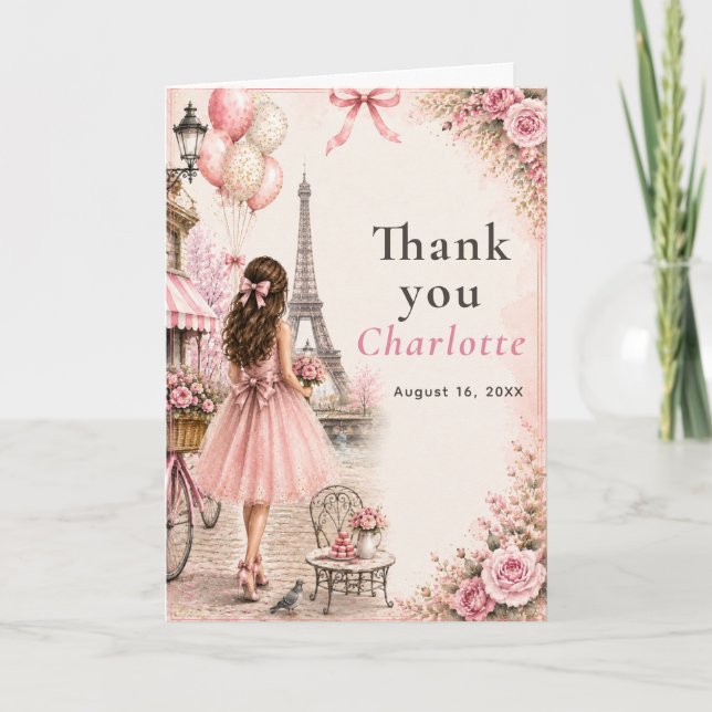 Paris Pink Geburtstagsfeier Dankeskarte (Vorderseite)