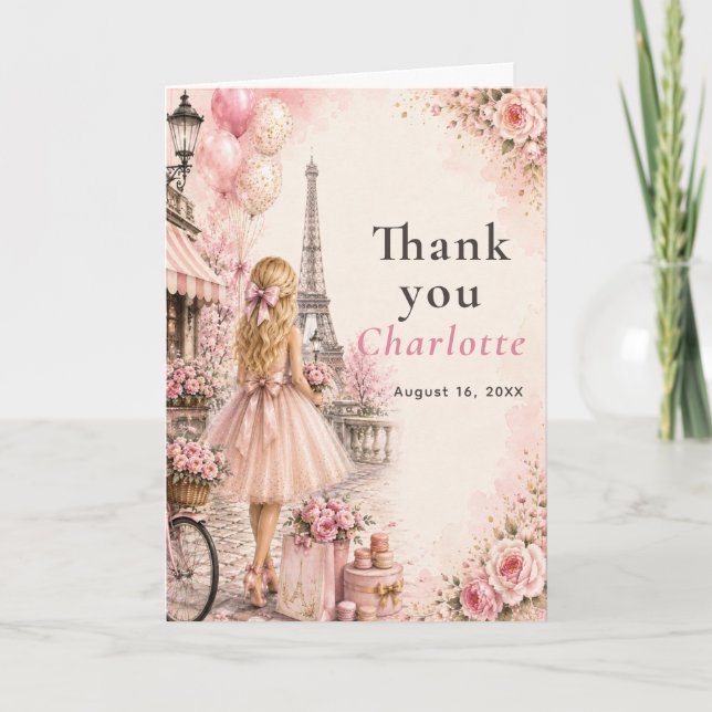 Paris Pink Geburtstagsfeier Dankeskarte (Vorderseite)