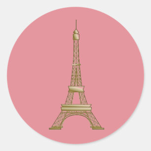 Paris Pink & Gold Eiffelturm Runder Aufkleber