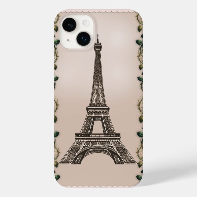Paris Pink Rose Vines Eiffelturm Shabby Chic Case-Mate iPhone Hülle (Rückseite)