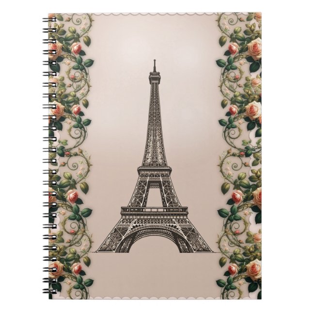 Paris Pink Rose Vines Eiffelturm Shabby Chic Notizblock (Vorderseite)