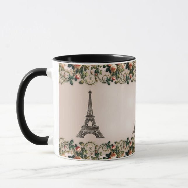 Paris Pink Rose Vines Eiffelturm Shabby Chic Tasse (Links)