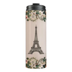 Paris Pink Rose Vines Eiffelturm Shabby Chic Thermosbecher
