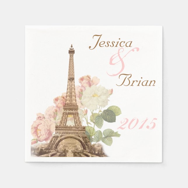 Paris Pink Rose Vintag Romantische Hochzeiten Napk Serviette (Vorderseite)