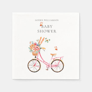 Paris Pink Vintage Fahrrad Aquarell Baby Shower Serviette