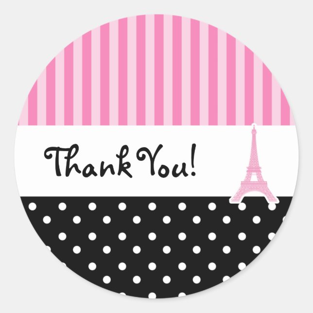 Paris Polka Dot & Pink Sticker für gestreiftes Par (Vorderseite)