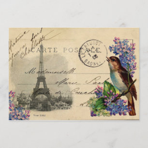 Paris Postcard Bird auf Lilacs Einladung