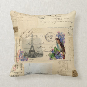 Paris Postkarte Vogel auf Fliederkissen Kissen