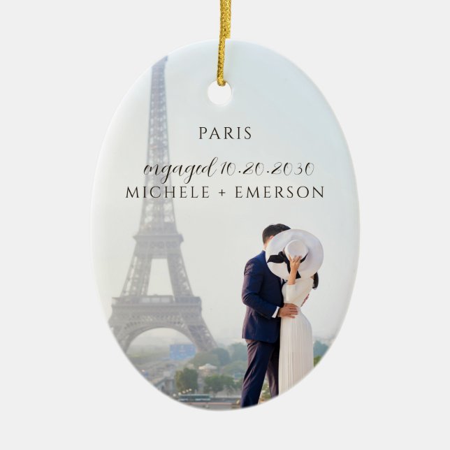 Paris Proposal Engagement Photo keepsake Keramik Ornament (Vorne)