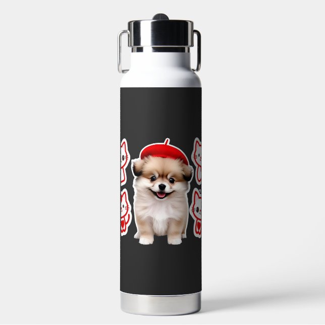Paris Pup & Kitty Crew � Hübsche Barett-Hund und K Trinkflasche (Vorderseite)