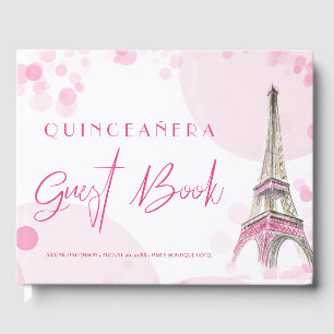 Paris Quinceanera Eiffelturm Pink Weißer Geburtsta Gästebuch
