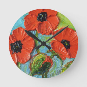 Paris' Red Poppies Wall Clock Runde Wanduhr