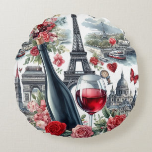 Paris Red Wine Rundes Kissen