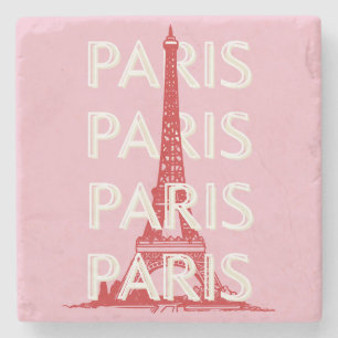 Paris, Reisemöglichkeiten, Retro Art, Rosa Steinuntersetzer