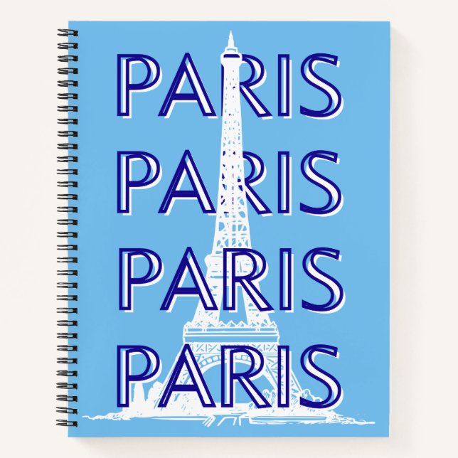 Paris Reisen Kunst, Reisen Kunst, Preppy Art, Blue Notizbuch (Vorderseite)