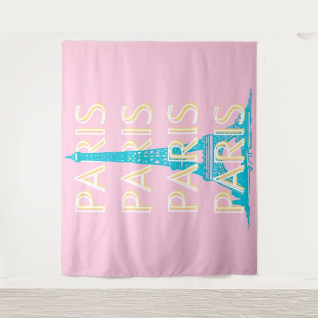 Paris Reisen Kunst, Reisen Kunst, Preppy, Pink Wandteppich (Vorderseite)