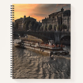 Paris River Wall Art Cityscape Sunset Scene Notizbuch