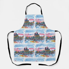 Paris Riviera Wasserfront Aquarellmalerei Schürze